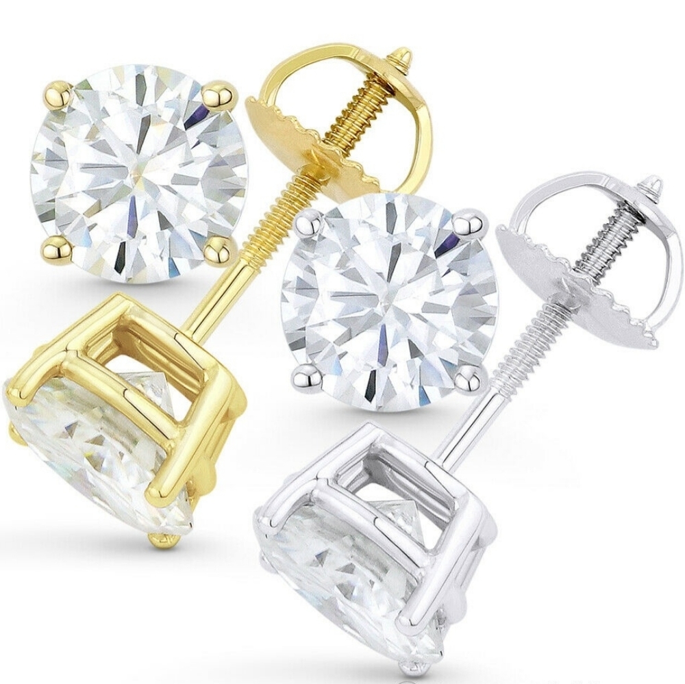 1CT Created Diamond Screwback Earrings 14K Gold